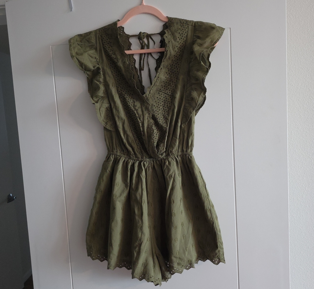 American Eagle By Payless Olive Green Eyelet Romper